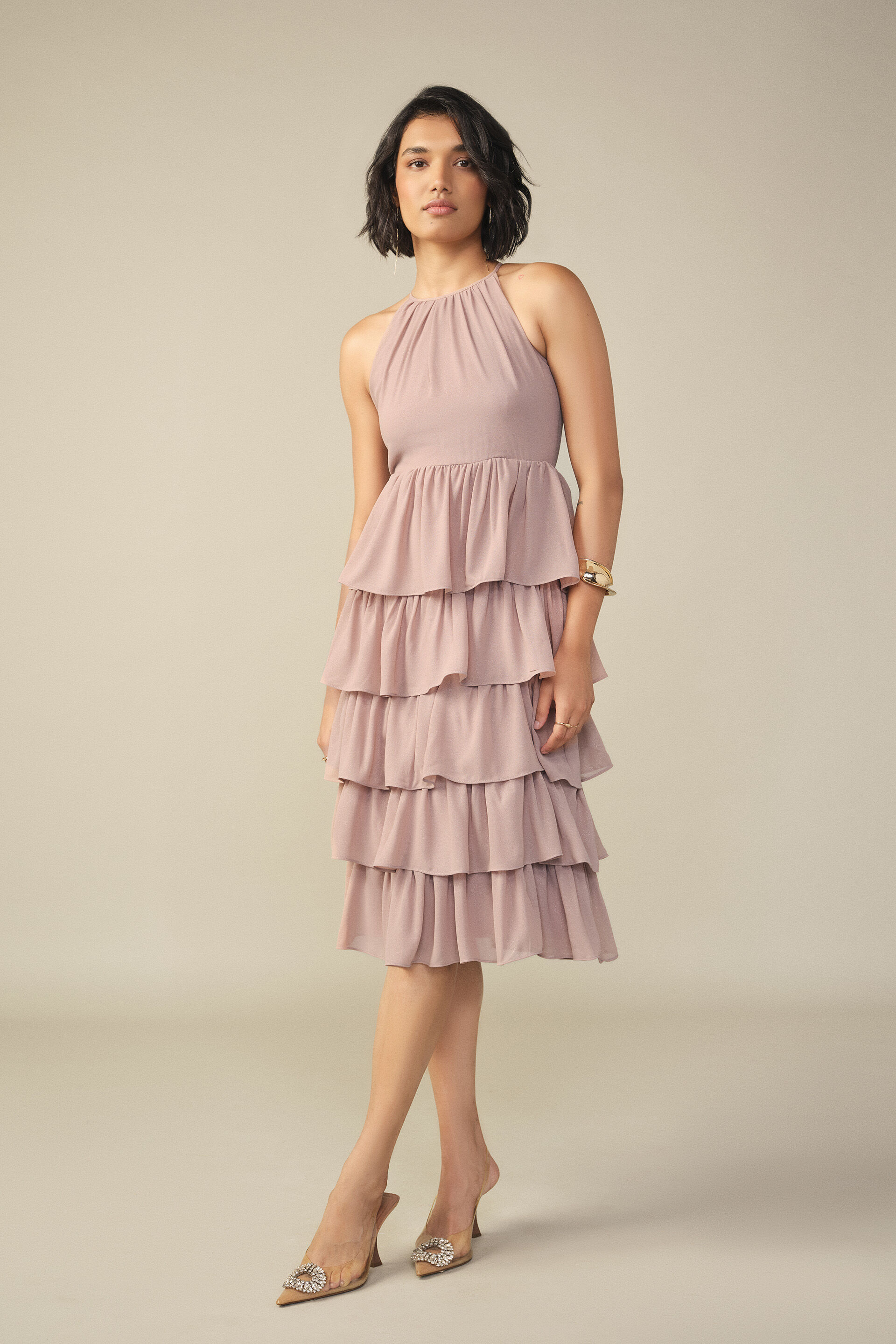 Tiered Dress in Dusty Rose
